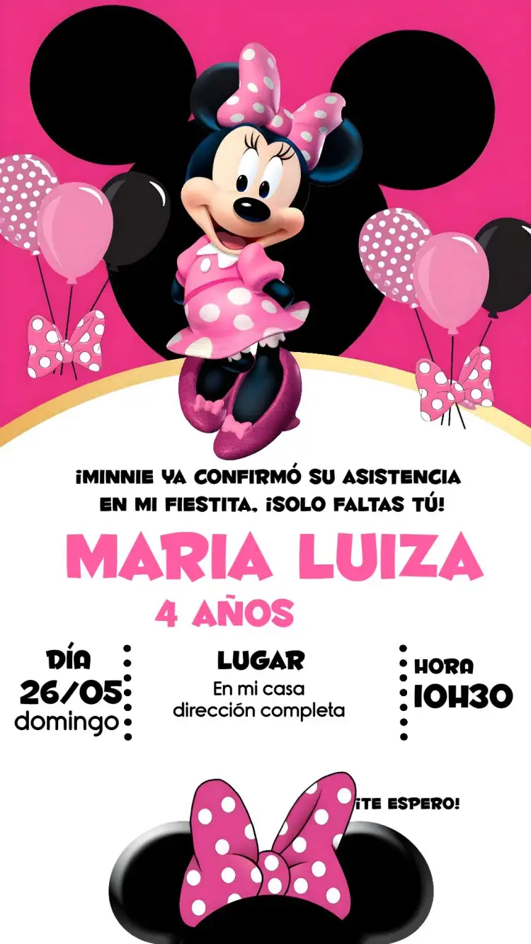 Invitación Minnie Mouse Rosa Infantil – tema Más buscados rosa, Disney, infantil, divertido, colorido