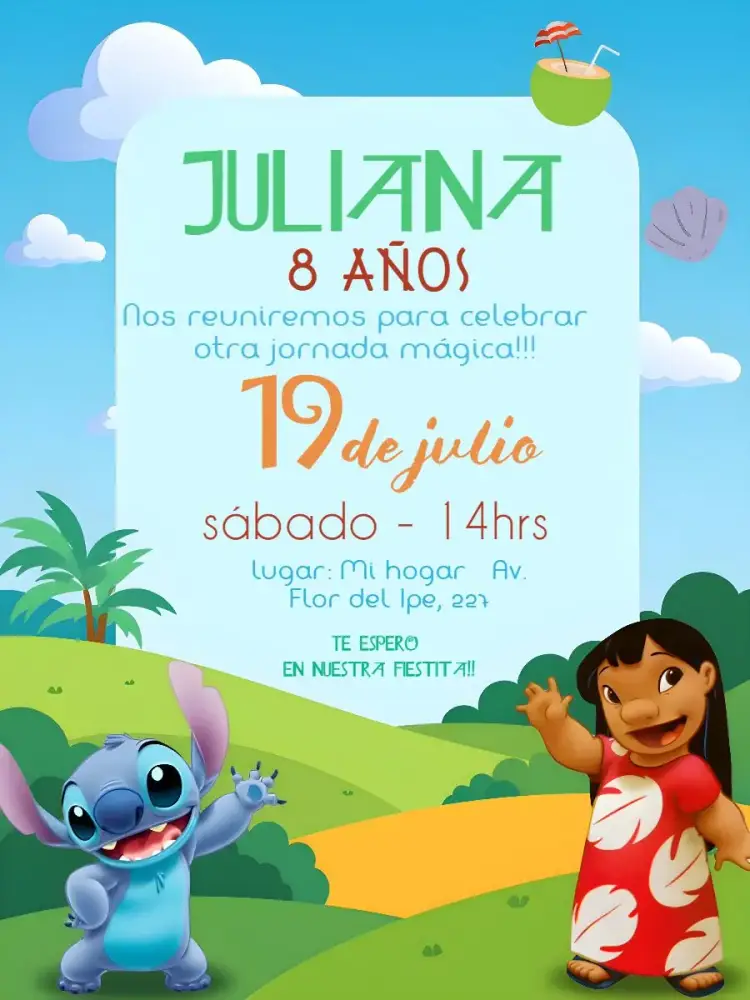 Invitación Lilo & Stitch Da