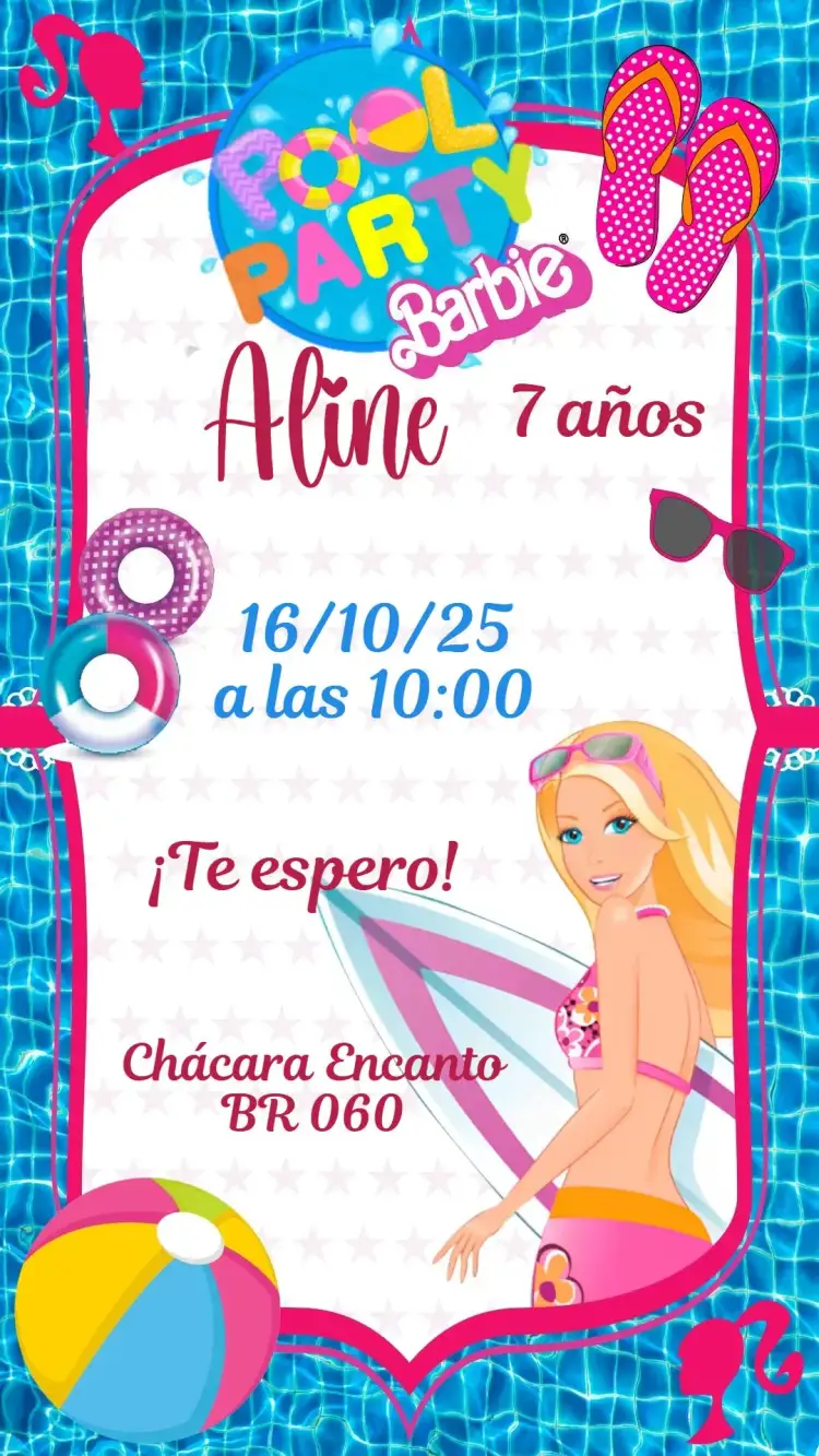 Invitación Barbie – tema Cumpleaños Infantil colorido, divertido, temático, infantil, vibrante