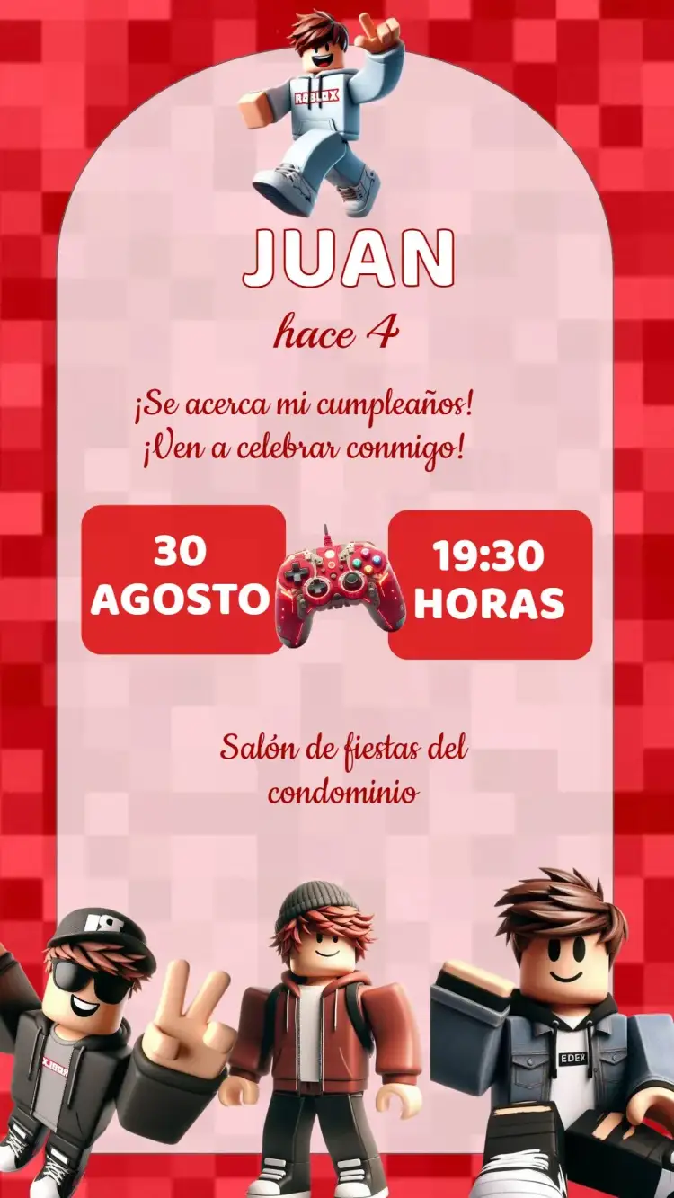 Invitación Invitación Cumpleaños Roblox – tema Cumpleaños Infantil colorido, moderno, divertido, juegos, fantasía, infantil