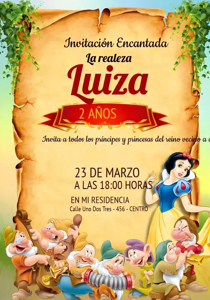 Invitación Blancanieves y los Siete Enanitos Gruñón