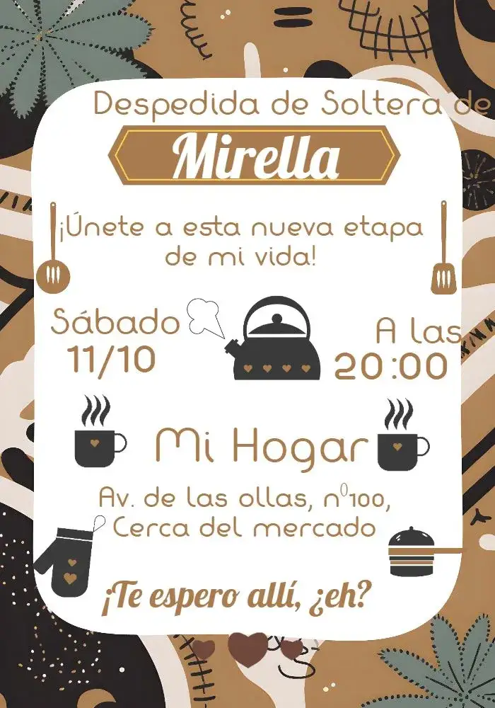 Invitación Despedida de Soltera Tetera – tema Despedida de Soltera cocina, elegante, moderno, clásico, minimalista, neutro