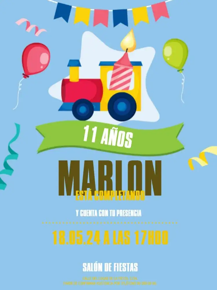 Invitación Trenecito y Banderitas Online – tema Cumpleaños Infantil colorido, lúdico, moderno, temático, divertido
