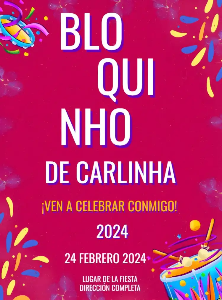 Invitación Bloquinho Carnaval Carnavrau – tema Fechas Conmemorativas carnaval, colorido, divertido, festivo, temático
