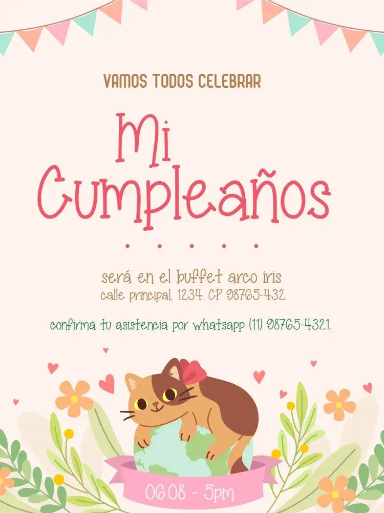 Invitación Gato Floral Femenino