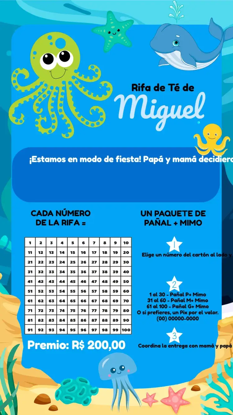 Invitación Té Rifa Fondo Del Mar Azul – tema Cumpleaños Infantil fondo marino, azul, divertido, infantil, lúdico, temática acuática