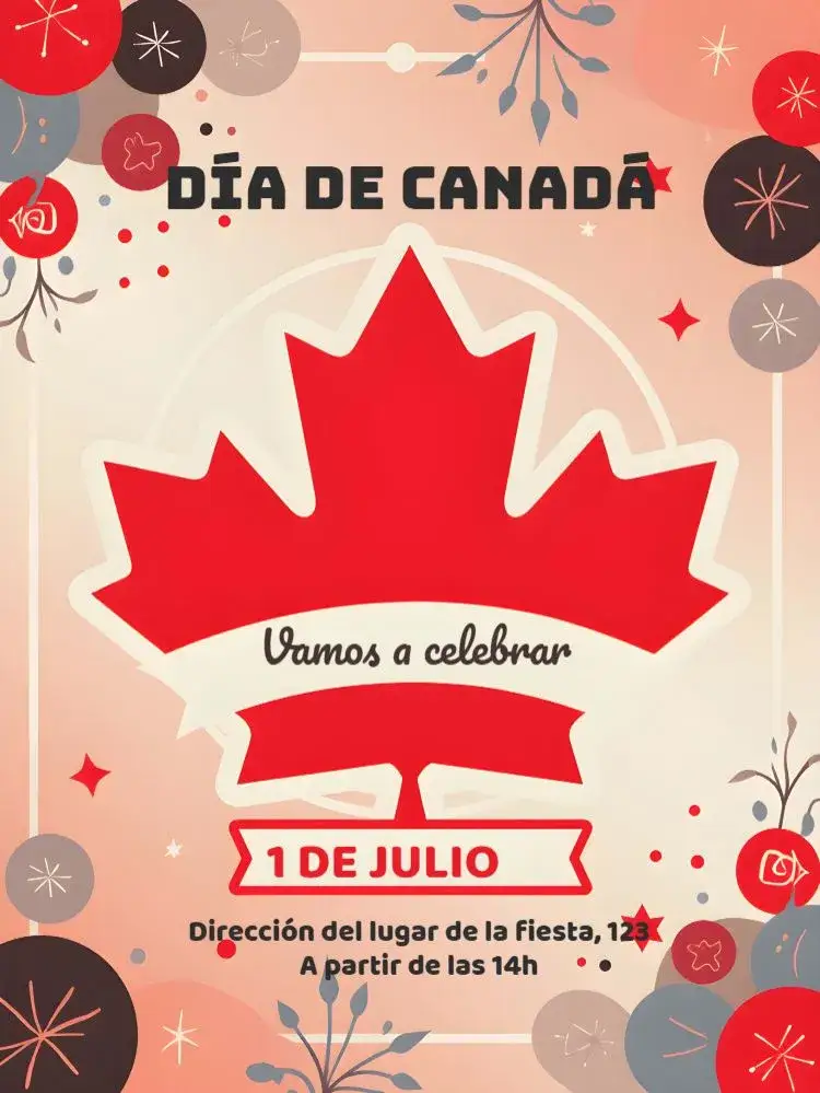 Invitación Día De Canadá Fiesta – tema Fechas Conmemorativas rojo y blanco, minimalista, moderno, festivo, gráfico con hojas de arce