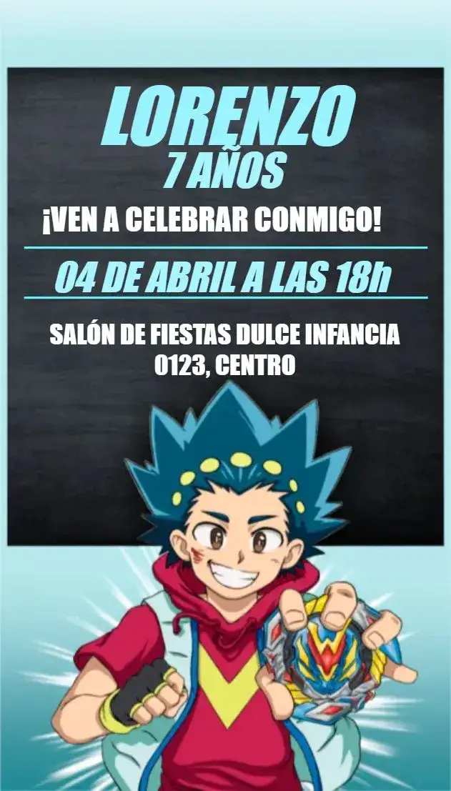Invitación Fiesta Bayblade – tema Cumpleaños Infantil colorido, divertido, temático, moderno, jovial