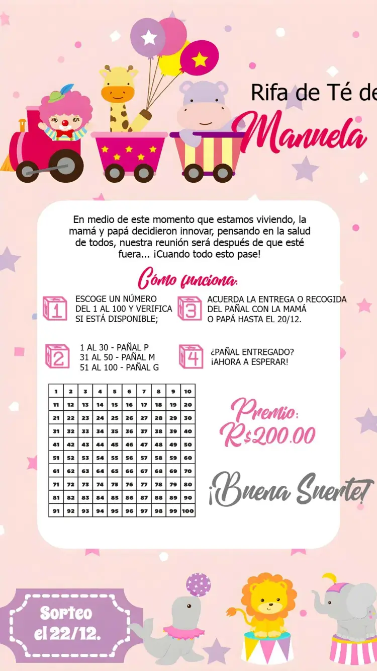 Invitación Té Rifa Circo Bebé