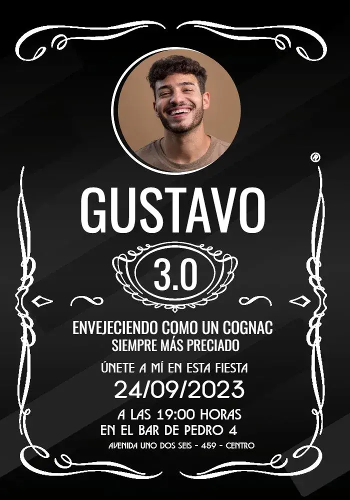 Invitación Whisky Jack Daniels Con Foto Blanco editable y personalizable
