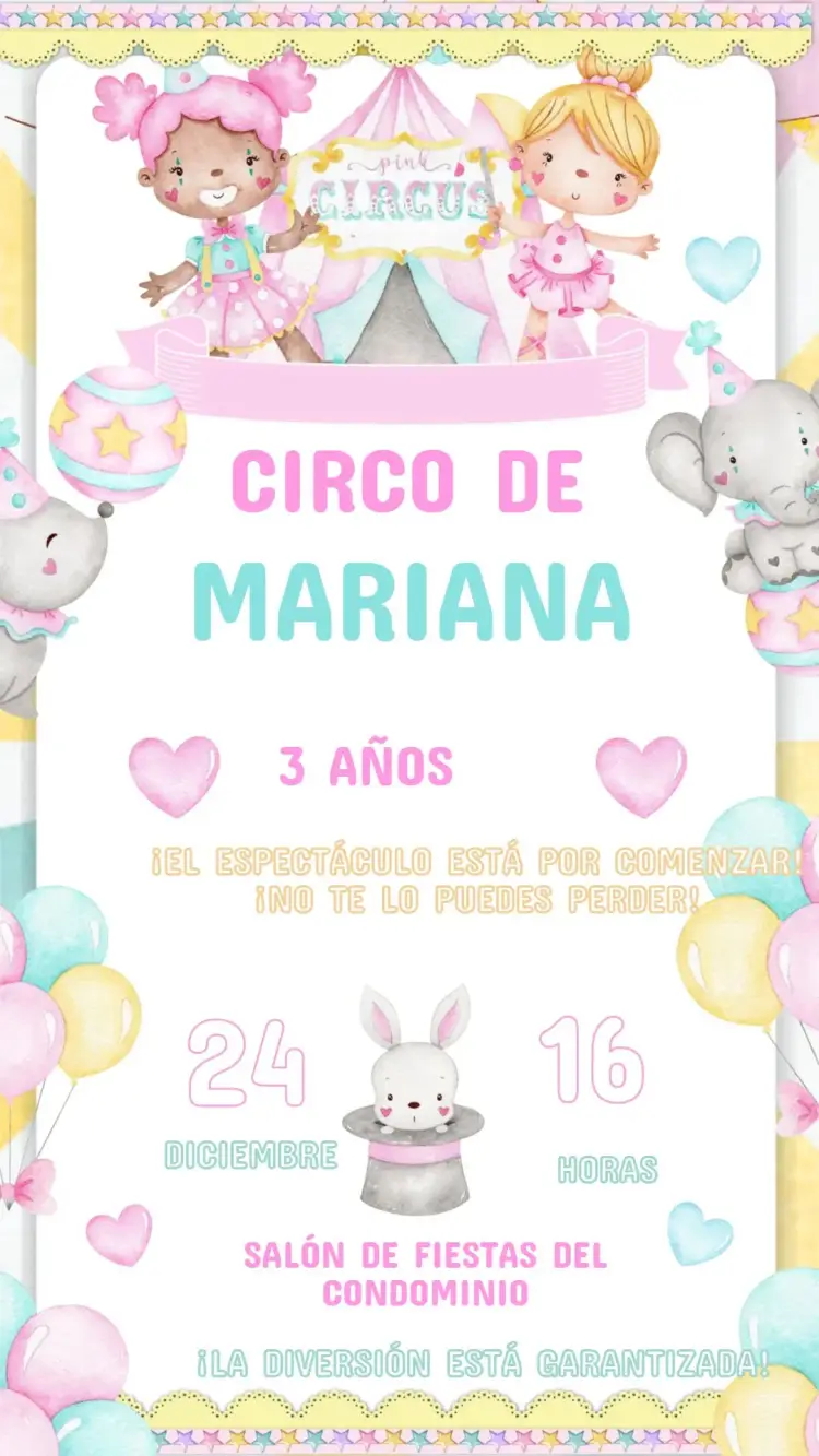 Invitación Cumpleaños Infantil Circo