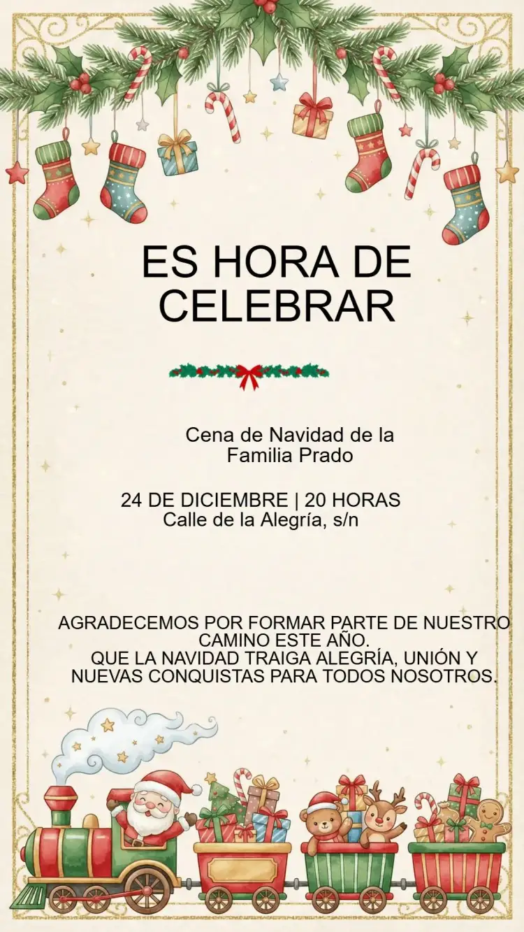Invitación Invitación fiesta de Navidad – tema Fechas Conmemorativas rojo y verde, floral navideño, minimalista, vintage, moderno, dorado