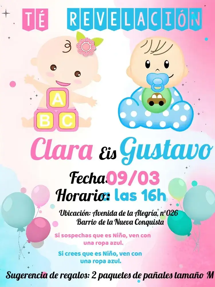 Chá de Revelación Niño y Niña Pañal