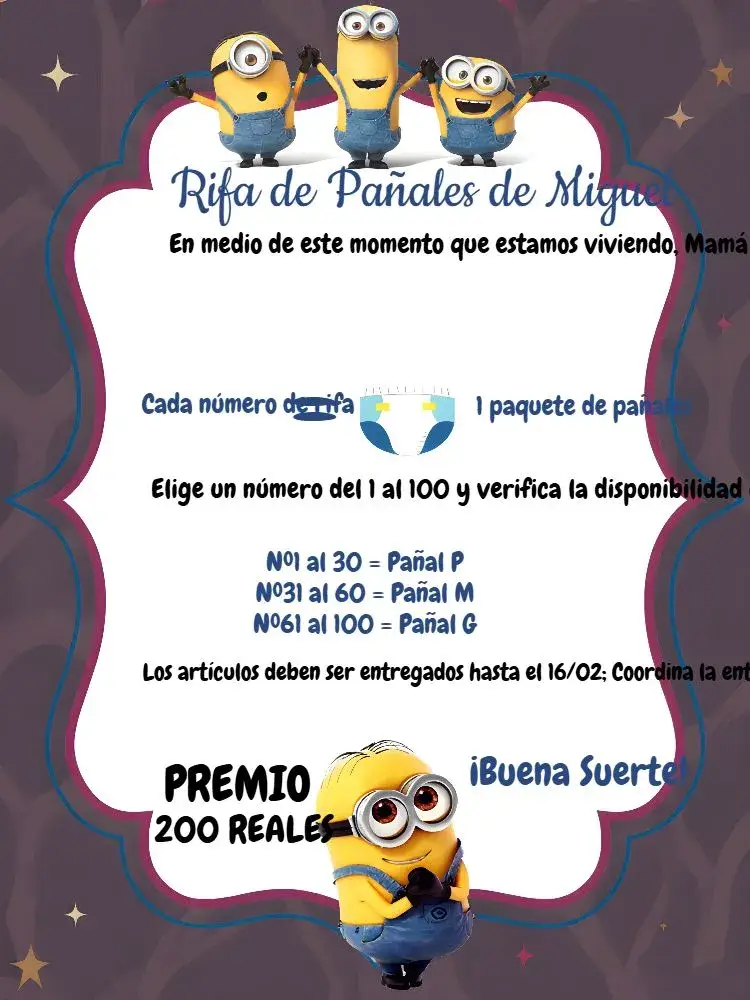 Invitación Chá Rifa Minions Bebe