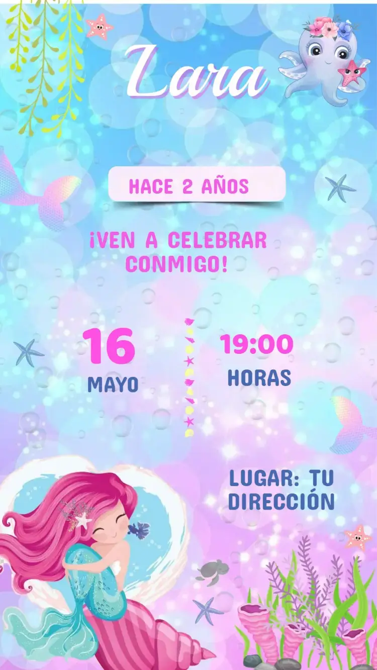 Invitación Cumpleaños Sirena Fondo del Mar