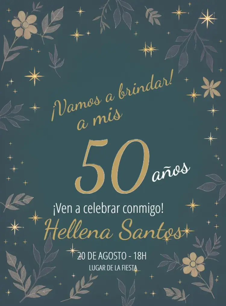 Invitación Verde Y Dorado - Estrellas Años