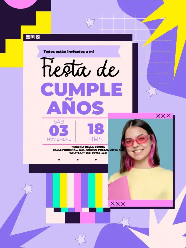 Invitación S Con Foto Joven Femenino Morado Chica