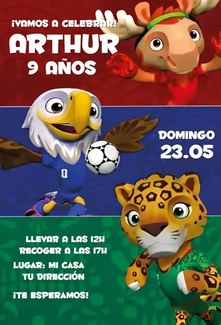 Invitación Copa del Mundo 10 – tema Cumpleaños deportivo, colorido, divertido, moderno, juvenil