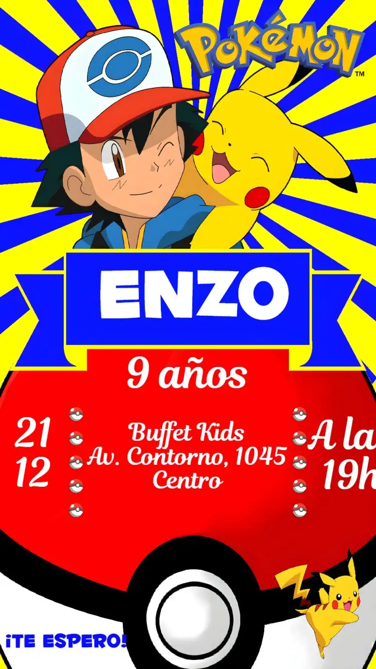 Invitación Pokemon – tema Cumpleaños Infantil colorido, lúdico, temático, divertido, animado