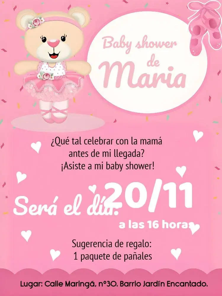 Invitación Baby Shower Bailarina Bear Tea