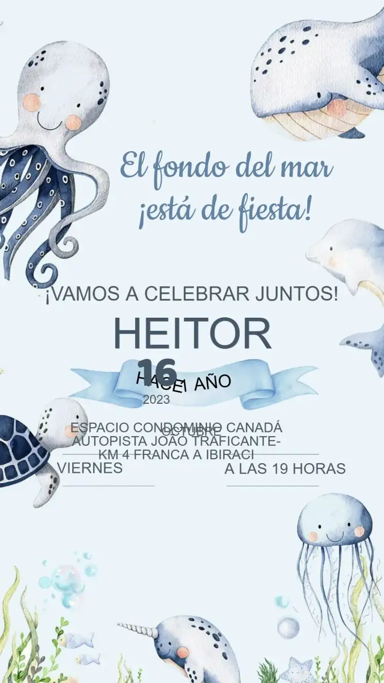 Invitación Cumpleaños Fondo del Mar