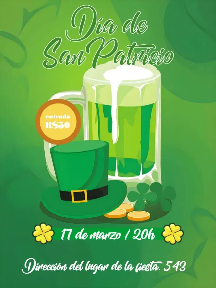 Invitación Día De San Patricio Celebración – tema Fechas Conmemorativas verde vibrante, irlandés, festivo, divertido, moderno, temático