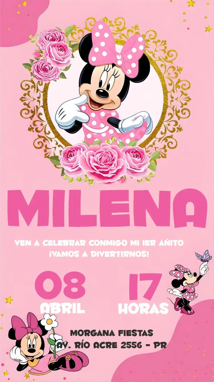 Invitación Minnie Mouse Rosa Disney
