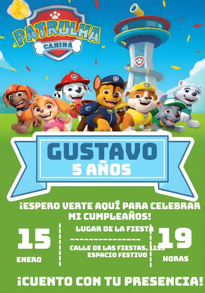 Invitación Patrulla Canina Chade – tema Cumpleaños Infantil colorido, divertido, infantil, temático, animado