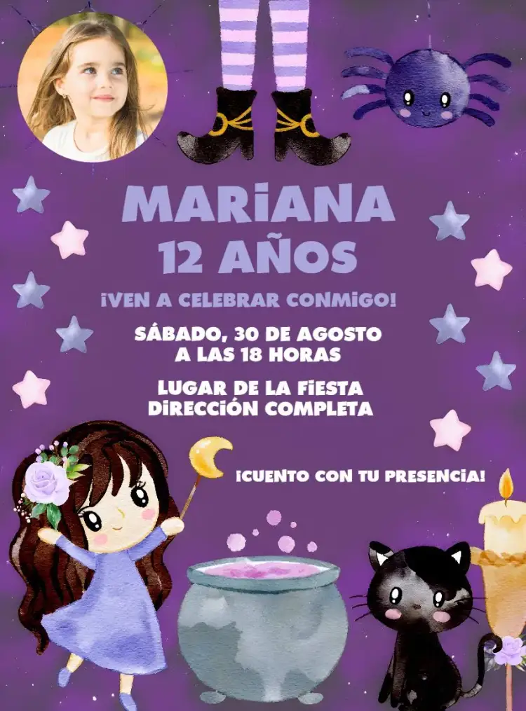 Invitación Halloween Con Foto De – tema Fechas Conmemorativas acuarela, lila, morado, temático, aterrador, divertido