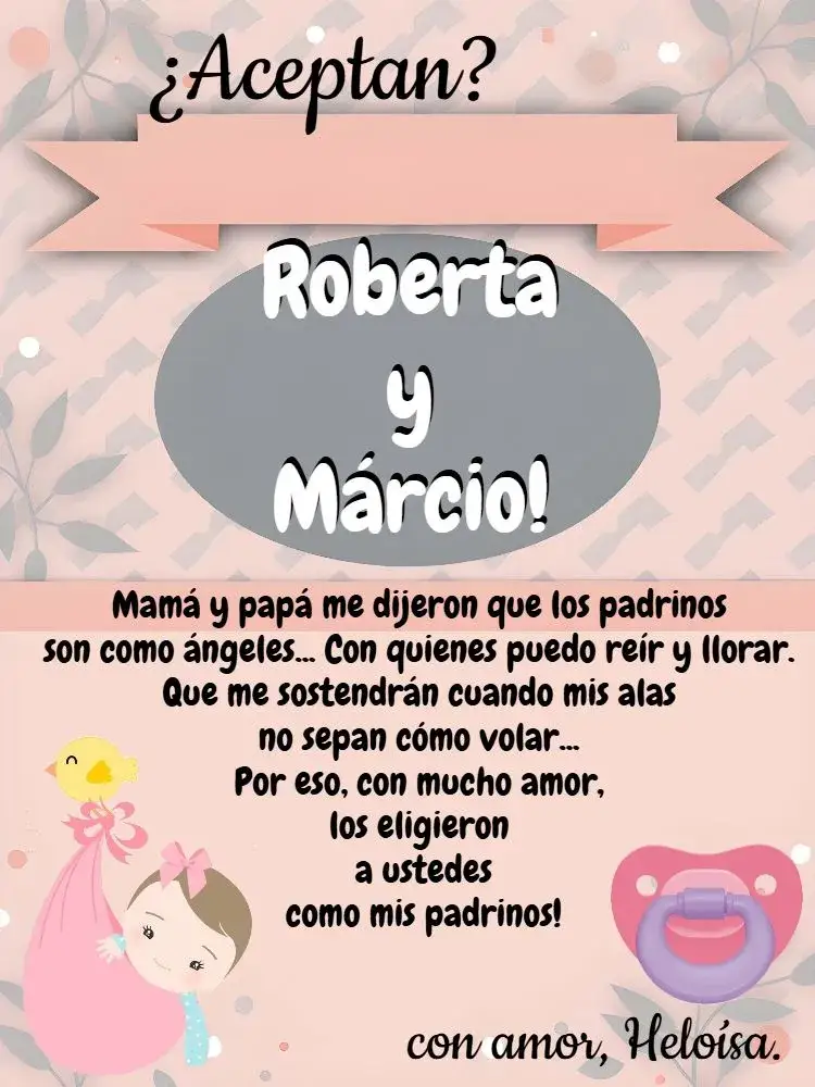 Invitación Para Padrinos Bautizo Niña. – tema Bautismo rosa, gris, negro, infantil, delicado