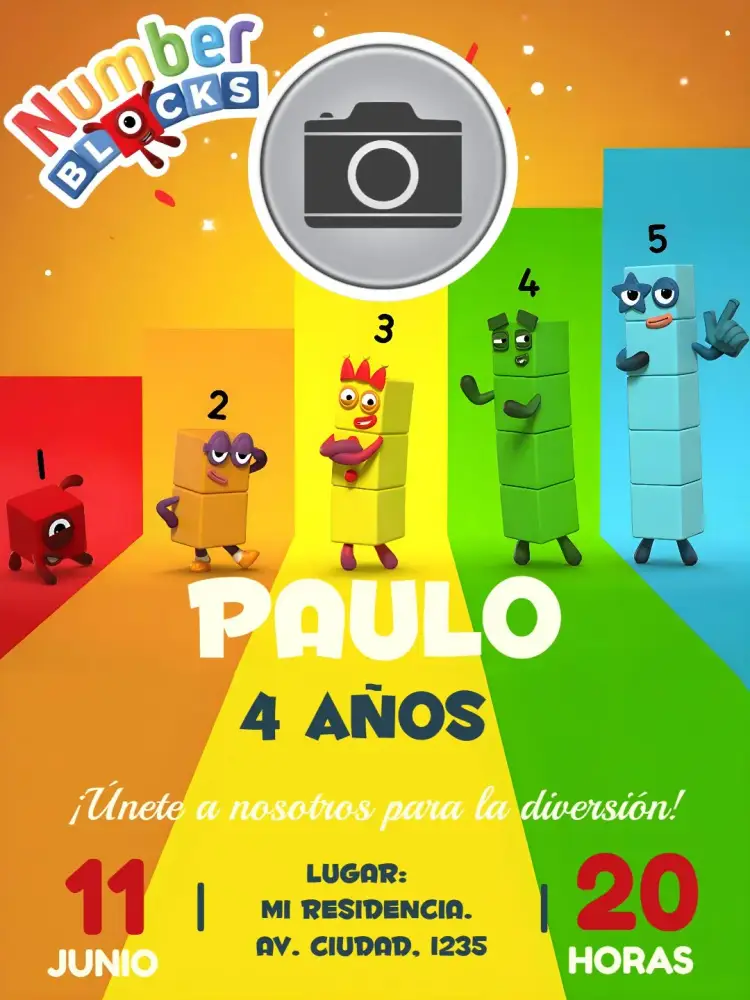Invitación Numberblocks Con Foto Blanco