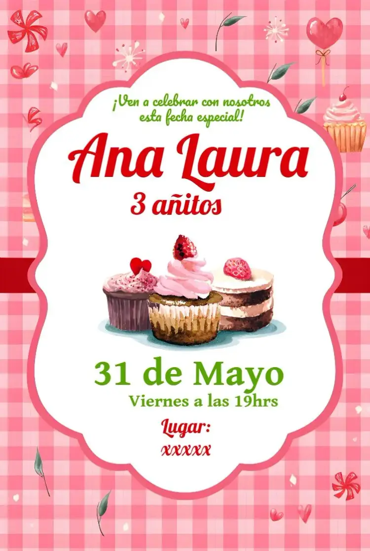 Invitación Dulces Cupcakes de Cereza