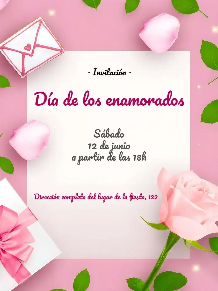 Invitación Día De Los Enamorados Flores – tema Fechas Conmemorativas floral, romántico, suave, elegante, colorido, moderno