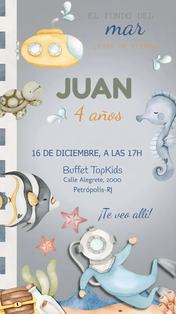 Invitación Fondo Del Mar Acuarela Delicado
