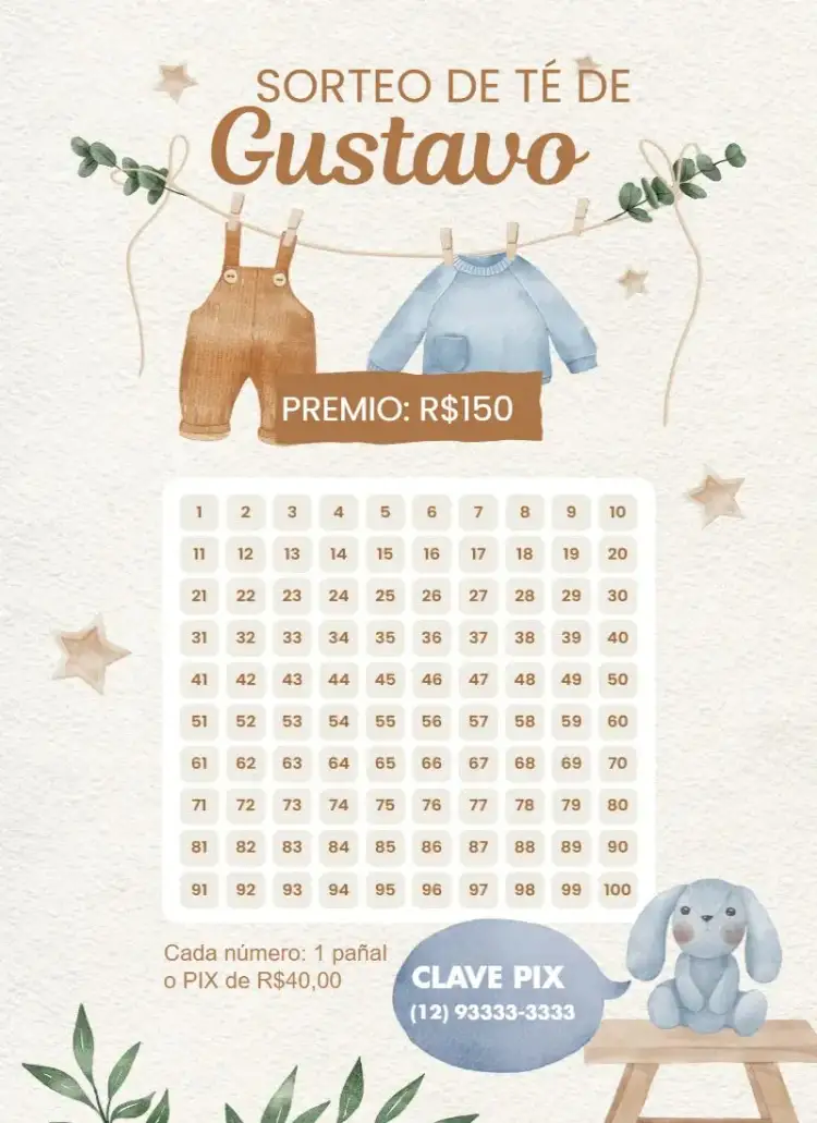 Invitación Ropita y conejo – tema Té Rifa delicado, tierno, pastel, infantil, blanco y azul, naturaleza