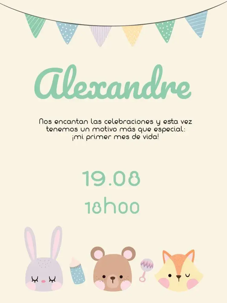 Invitación Celebración de Bebé – tema Baby Shower colorido, tierno, divertido, delicado, infantil, alegre
