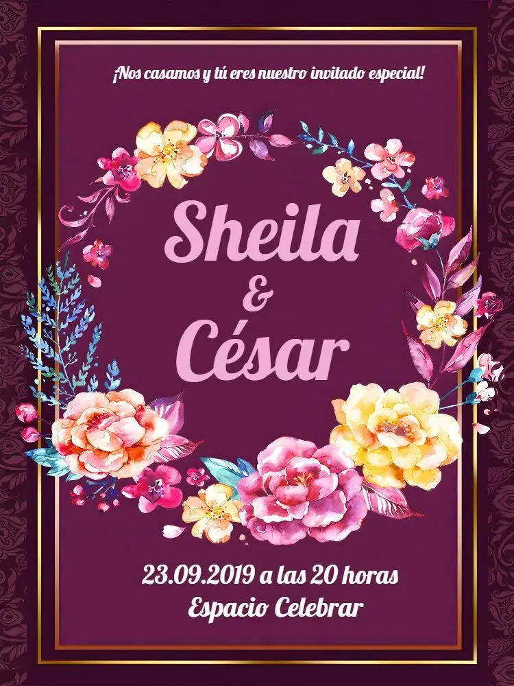 Invitación Boda Floral - Lila Púrpura