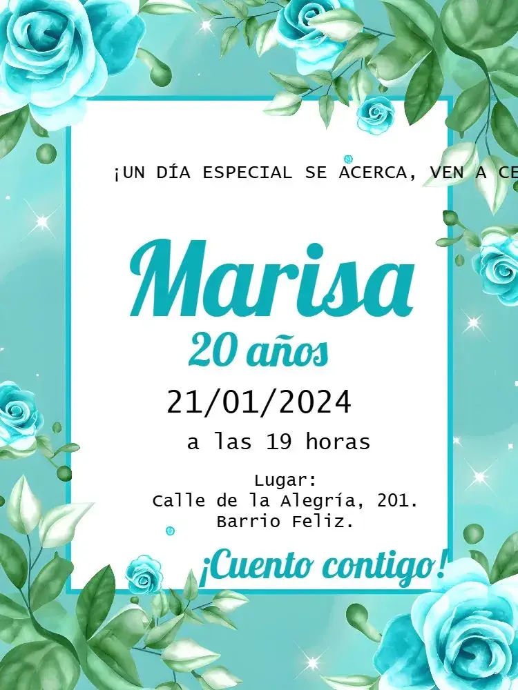 Invitación Floral Azul Tiffany Adulto