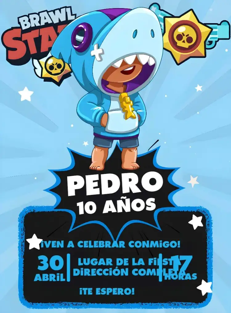Invitación Brawl Stars Leon Niño – tema Más buscados jugador, moderno, colorido, divertido, infantil, temático