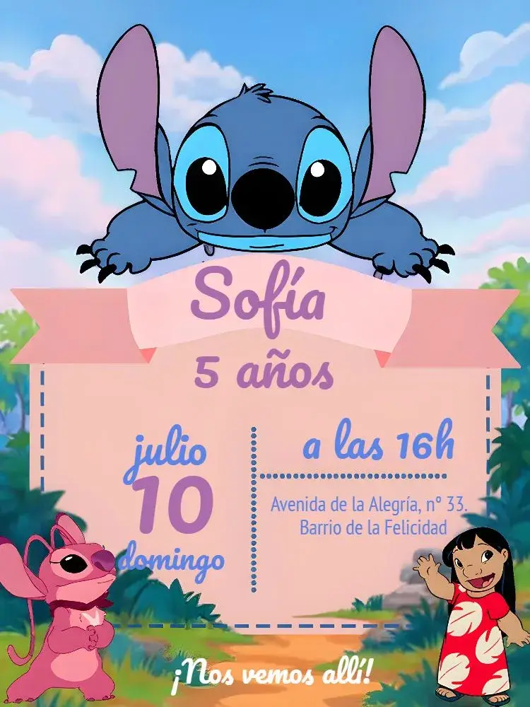 Invitación Stitch Y Angel Película