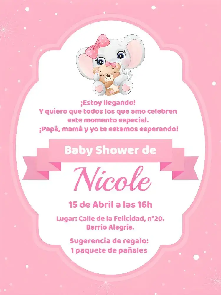 Invitación Baby Shower Elefantita Bebé