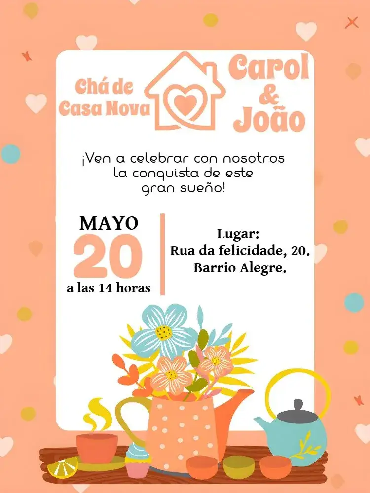Invitación Chá De Casa Nueva Corazones – tema Despedida de Soltera romántico, acogedor, colorido, moderno, boho, minimalista