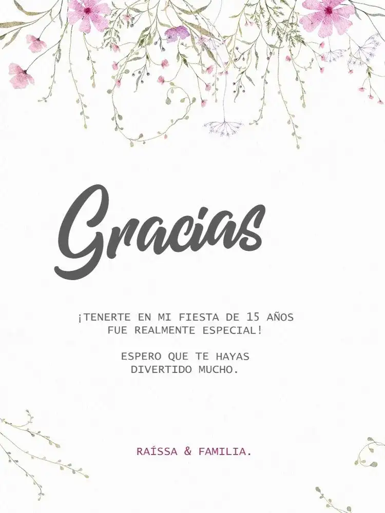 Tarjeta De Agradecimiento Presencia 15 Años Delicado Minimalista