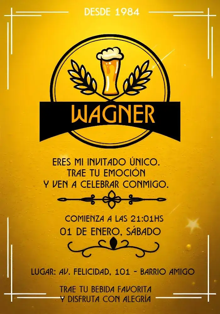 Invitación Bar de Cerveza Boteco – tema Cumpleaños vintage, moderno, informal, colorido, estilo bar, bohemio