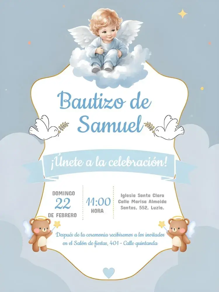 Invitación Bautizo editable y personalizable