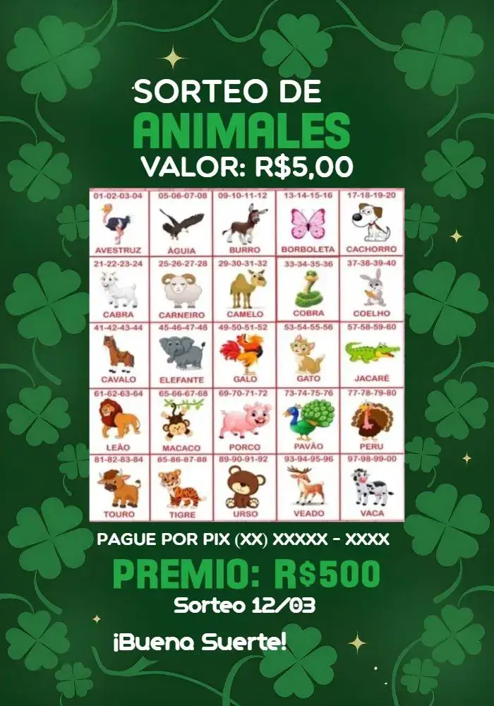 Invitación Rifa De Bicho Premiações Bichinhos – tema Cartones colorido, divertido, temática de animales, temática de naturaleza, lúdico