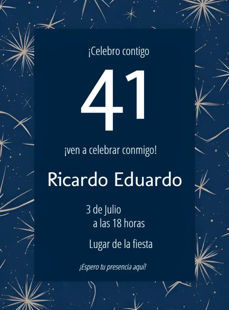 Invitación 40 Años Hombre Azul Marino Adulto editable y personalizable
