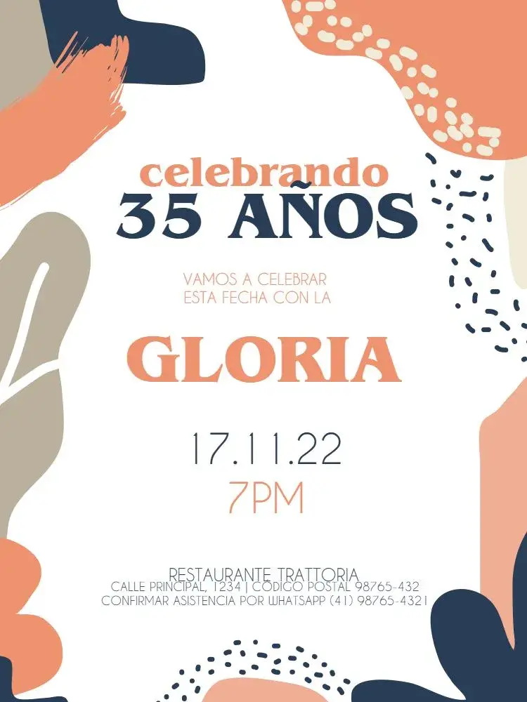 Invitación 35 Años Claro editable y personalizable