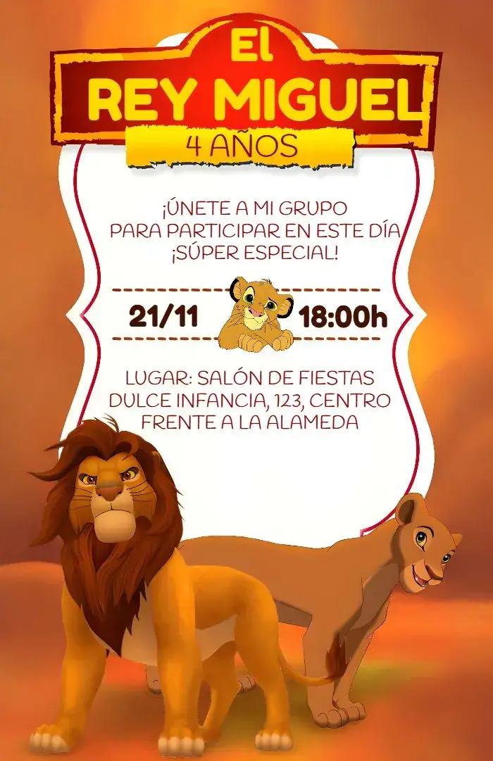 Invitación El Rey León Infantil