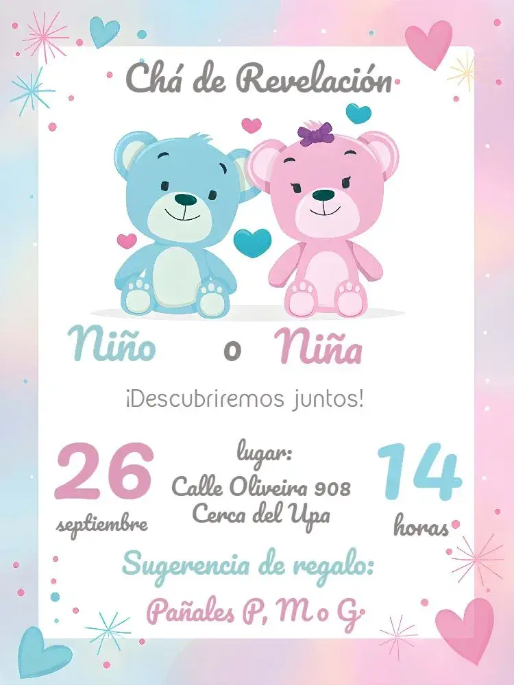 Invitación Revelación de Género Ositos Niña